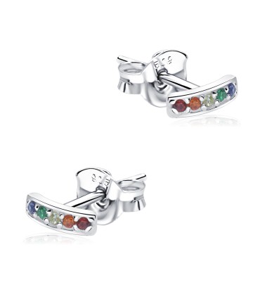 Rectangle Shaped with Colorful Stone Silver Ear Stud STS-5325